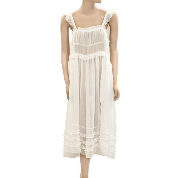 Intimately Free People Moon Phase Midi Slip Dress Tiered Ruffle Sheer S 284076 - Picture 5 of 8